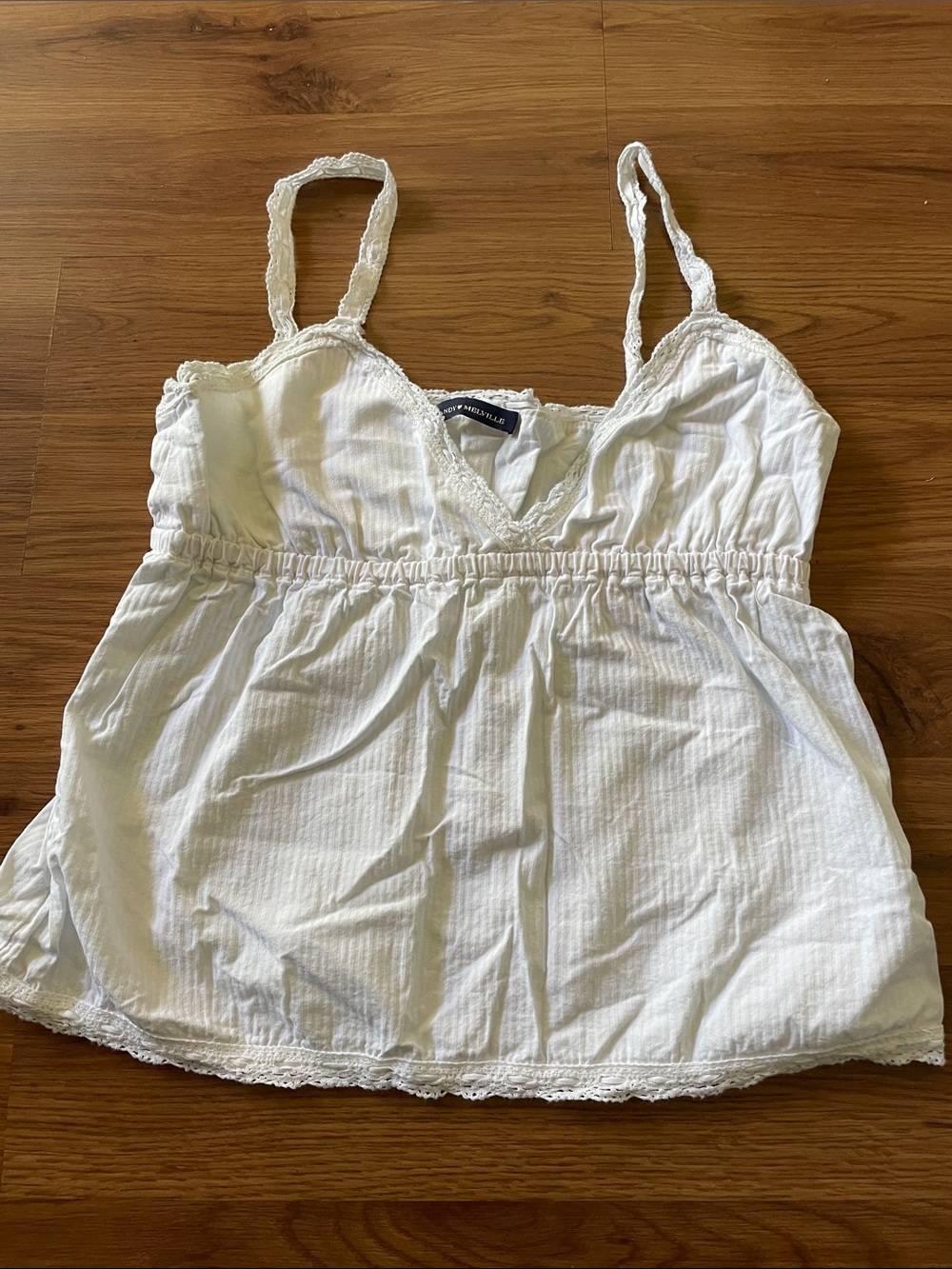 Brandy Melville White Lace-Trim V-Neck Babydoll Cami